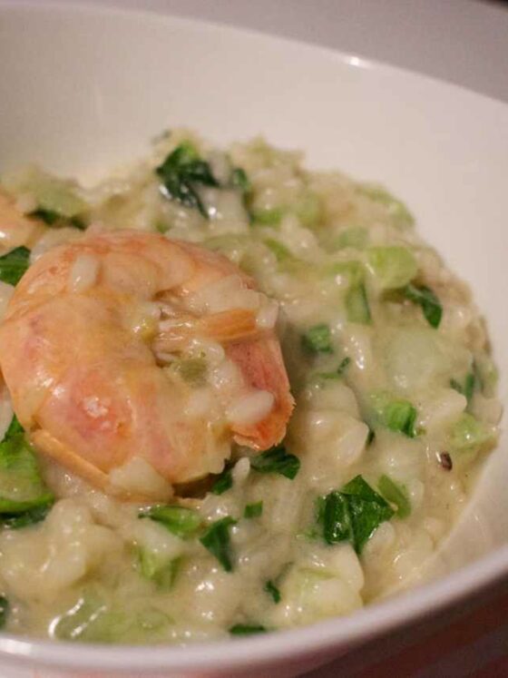 Coconut Risotto with Shrimp and Pak Choi