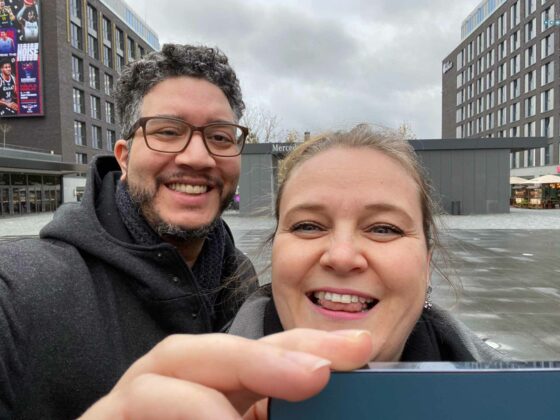 lunch date selfie in front of mercedes benz arena Berlin