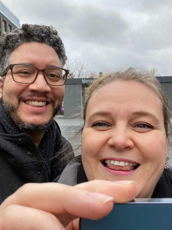 lunch date selfie in front of mercedes benz arena Berlin