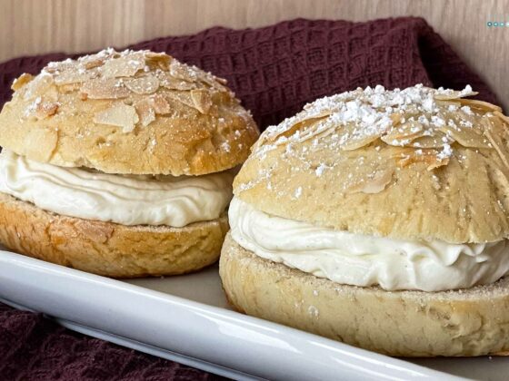 Laskiaispulla finnish cream buns with cherry jam