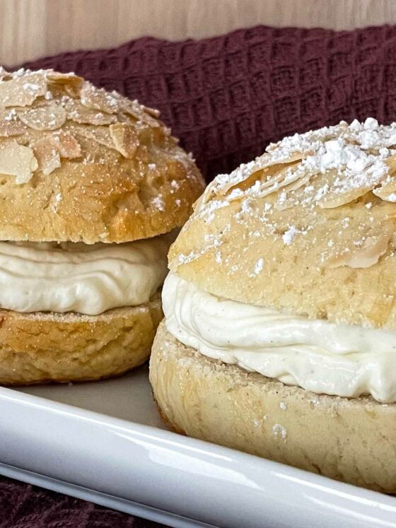 Laskiaispulla finnish cream buns with cherry jam