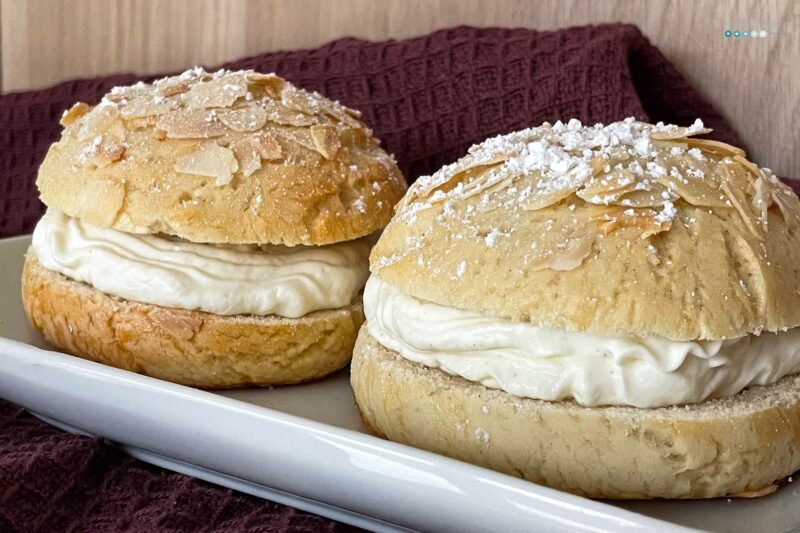 Laskiaispulla finnish cream buns with cherry jam